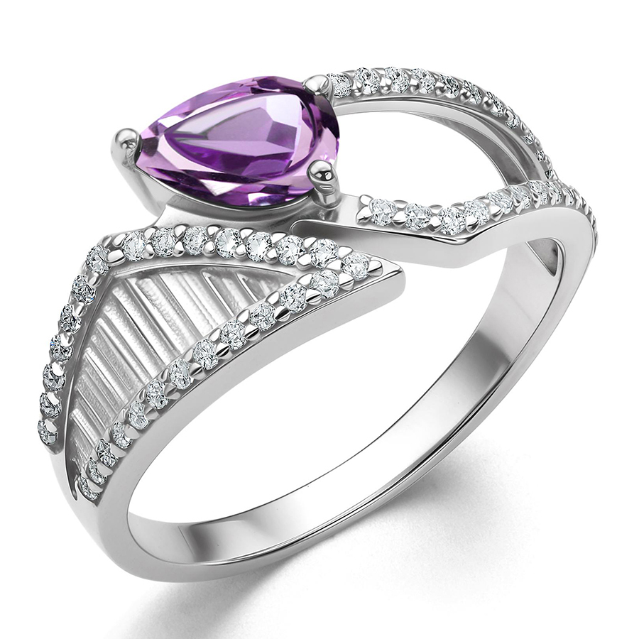 Кольцо, серебро, аметист, 01-4291/00АМ-00